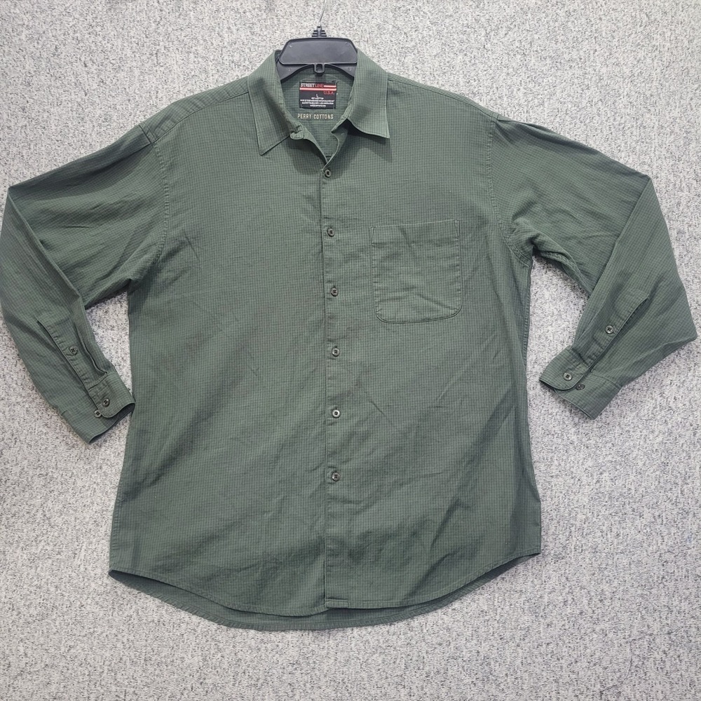 Street Line Perry Cottons Men's Green Plaid Button Down Shirt L‎ 100% Cotton